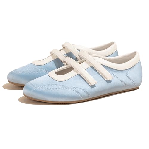 Mary Jane Flats Wide Toe Ballerina Flats with Double Straps Fancy Cute Ballet Sneakers for Woman Retro Low Top Soft Comfortable Ballet Shoes Dance Daily Dressy Lightweight Non-Slip Elegant Footwear