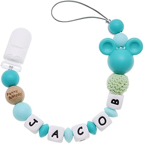 Personalized Pacifier Clip with Name, Customizable Mouse Pacifier Leash for Baby, Universally Fit All Pacifiers (Green) Cover