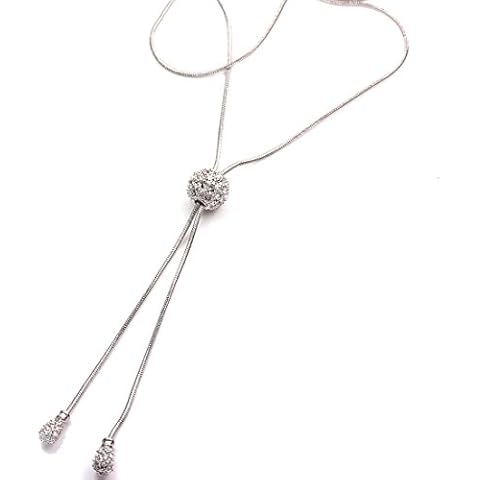 FC JORY White Gold GP Adjustable Rope Lariat Slider Stopper Y Disco Ball Necklace Cover