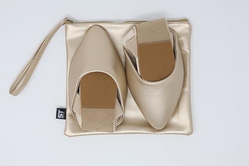 Image of Silky Toes Foldable Flats for Women | Ankle Strap Dress Shoes with Purse for Weddings, Events, & Parties