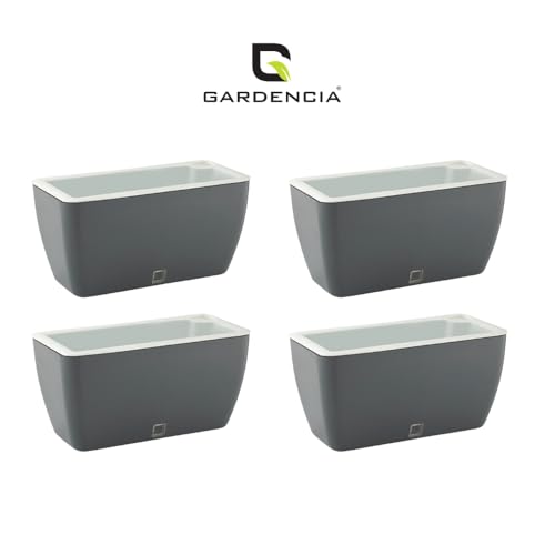 Image of GARDENCIA Self Watering Flower Pots for Outdoor Indoor Gardening /Rectangle Big Plant Pot with Polypropylene UV Material /Decorative Modern Gamla (Recta Big Grey, Pack of 4)