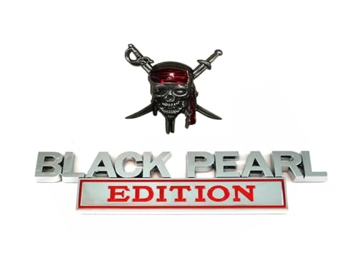 Image of 1x Pirate Plus 1x Black Pearl Edition Metal Emblem Sticker Badge Replacement for Universal Car Truck, RV, Scooter, SUV (Silver Red)