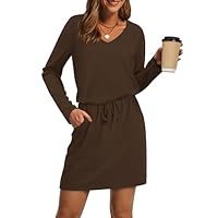 OFEEFAN Fall Fashion Must Haves Dresses V Neck Vacation Dresses for Women Tie Front A-Line Cute Dress Sundresses Cruise Outfits M