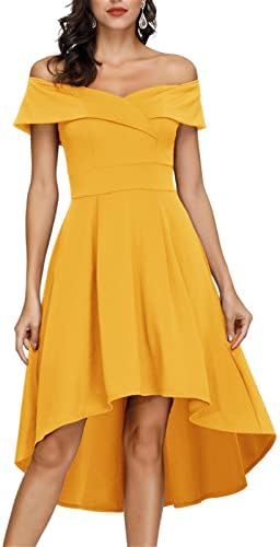 JASAMBAC Dresses for Women Party Wedding Elegant High Low Off The Shoulder Cocktail Dresses Yellow XL