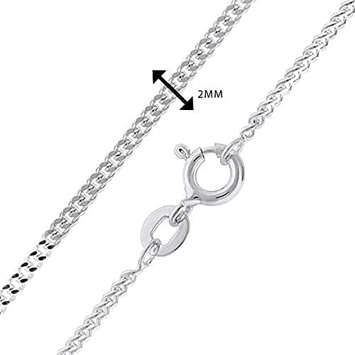 Aeon 925 Sterling Silver Necklace - 2mm Diamond Cut Curb Chain, Multi,Silver, 20 inches - Image 4