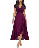 Miusol Women's V Neck Elegant Lace Ruffle Bridesmaid Maxi Dress (XX-Large, Magenta)
