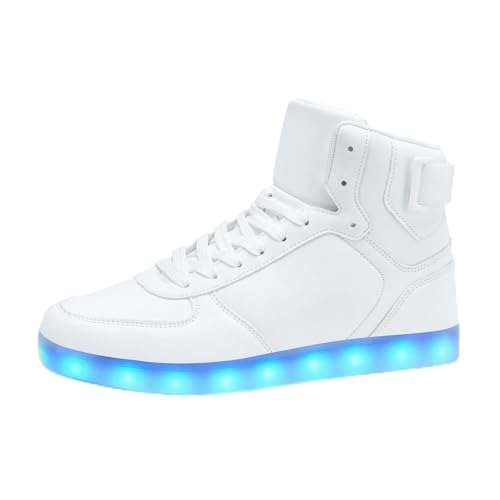 OEKLA Kids LED Light Up Shoes Fashion High Top LED Sneakers USB Rechargeable Glowing Luminous Shoes for Boys Girls Toddler Child (White Big Kid 5.5 Numeric US Footwear Size System Medium)