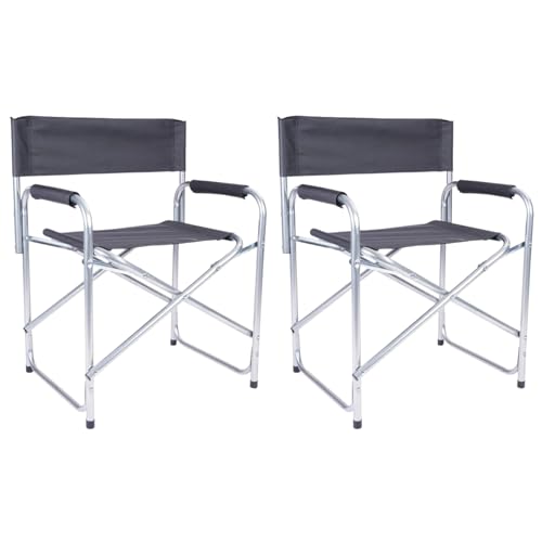 Set 2 Sedie Regista Pieghevoli in Alluminio, Poltrone Regista Campeggio con Braccioli Imbottiti, Salvaspazio e Facili da Trasportare, per Esterno, Giardino, Terrazzo, Sale riunioni, Spiaggia (Grigio)