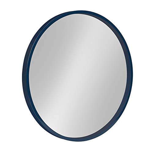 Image of Kate and Laurel Travis Round Wood Wall Mirror, 21.6" Diameter, Navy Blue, Modern Wall Décor Accent