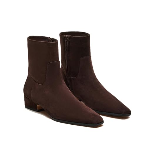 Women's Ankle Boots Square Toe Low Chunky Block Heel Booties Comfortable Short Boots Side Zipper Booties Shoes