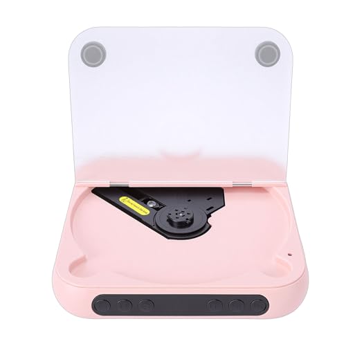 Lecteur CD bluetooth portable rose avec haut-parleur double stéréo rechargeable