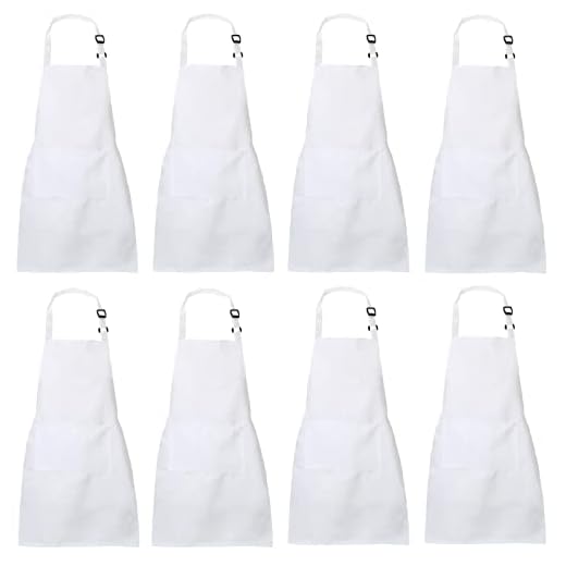 XIEJINJIA 8 Piezas Resistente al agua Delantales para Niños con 2 Bolsillos Babero de Chef Ajustable Delantal de Hornear Cocina para Cocinar Hornear Pintura Artesanía para Niños y Niñas Blanco