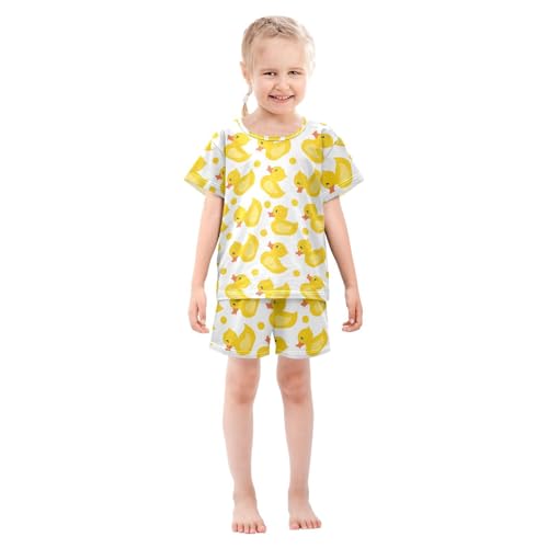 Pajama Short Sets Cartoon Rubber Ducks Pattern Soft Cotton Summer Sleepwear 2 Piece PJS Size 5-14T4