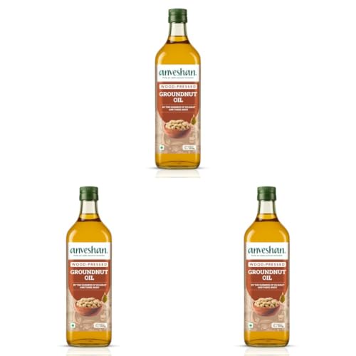 Image of Anveshan Wood Cold Pressed Groundnut (Peanuts) Oil 1 Litre | PET Bottle | Kolhu /Kacchi Ghani /Chekku | Naturally Cholesterol Free | A1 Grade Groundnuts | Rich Aroma & Flavour (Pack of 3)