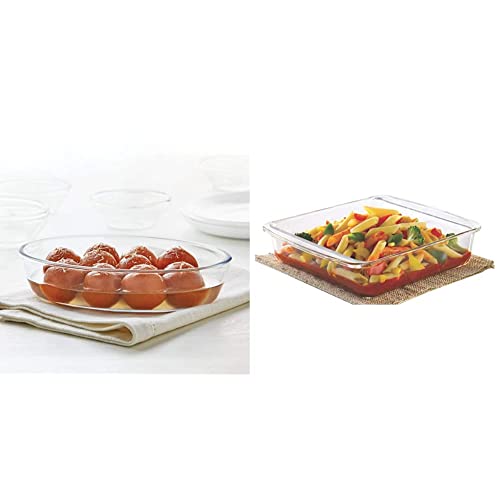 Image of Borosil Oval Baking Dish, 700ml, Transparent & Square Dish with Handle, 1.6 litres Combo
