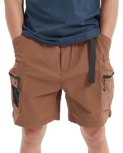 MONTFLIX Men's Hiking Shorts Lightweight Quick Dry Casual Cargo Shorts with Multi Pocket for Outdoor Travel(XL,Brown