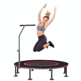 LIFERUN Ø102/122cm Fitness Trampolin Indoor mit Randabdeckung, bis 150kg, 3 stufiger Haltegriff, ohne Montage, geräuscharme Gummiseilfederung, für Erwachsene und Kinder, für drinnen und draußen
