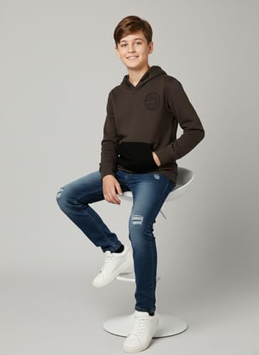 Image of Alan Jones Clothing Boys Cotton Solid Hooded Neck Sweatshirt