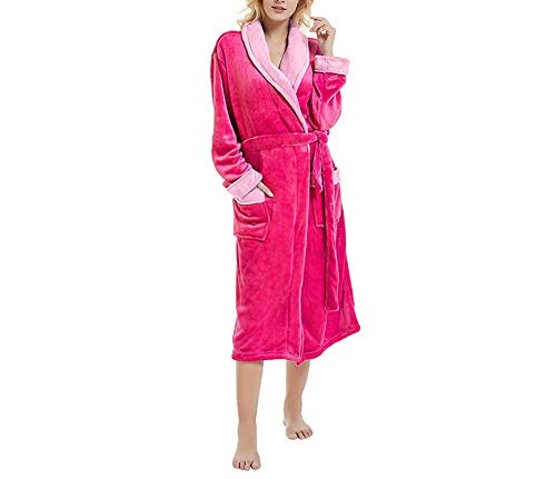 HIUGHJ Albornoz de mantón de Felpa Alargado de Invierno para Mujer Ropa de Dormir Abrigo de Manga Larga Ropa de Dormir Camisón Femenino Albornoz de Invierno, Rojo, XXL