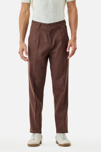 Image of SNITCH Men Casual Wear Chinos | Baggy Fit Wide-Leg Solid Trousers | Stretchable Cotton Blend Pants for Summer Outings