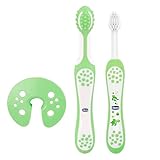 chicco dentifricio senza fluoro Mango ergonómico. Chicco - Cepillo de dientes de aprendizaje, incluye masajeador + cepillo, 4 m+