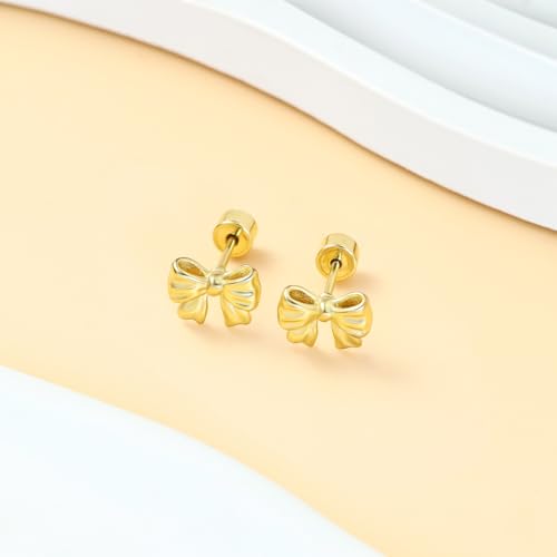 Sweetkiki Flat Back Earrings, Star Bow Evil Eye Stud Earrings in 14K Gold Plated Hypoallergenic | Cartilage Earring | Tragus Helix Piercing Jewelry | Threadless Push in Flatback Nap Earrings for Women4
