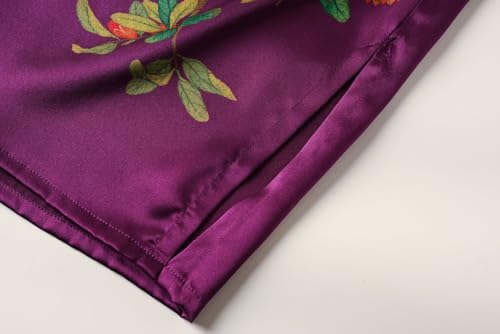 Image of Women's Silk Kimono Robe Short Bathrobe Nightgown 100% Mulberry Silk for Women - Classic Floral Pattern