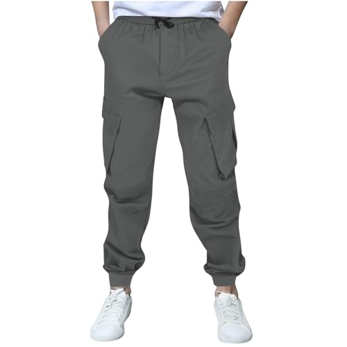 Cargo Pants for Boys Casual Elastic Waist Drawstring Trousers with Multi Pockets Soft Comfy Lounge Sweatpants 6-14Y2