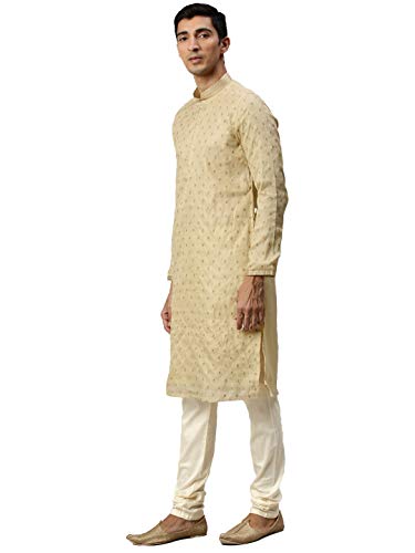 Image of Manyavar Men's Hand Embroidered Kurta Set (2pcs) with Minimalist Motifs