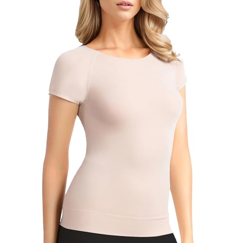 +MD Women's Viscose T-Shirt Crew Neck Casual Slim Fit Tank Top Tank Top Short Sleeve Vest Comfort Shapewear