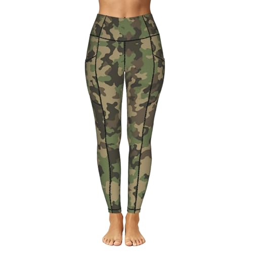 Leggings de camuflaje verde para mujer que estilizan y tienen bolsillos 2