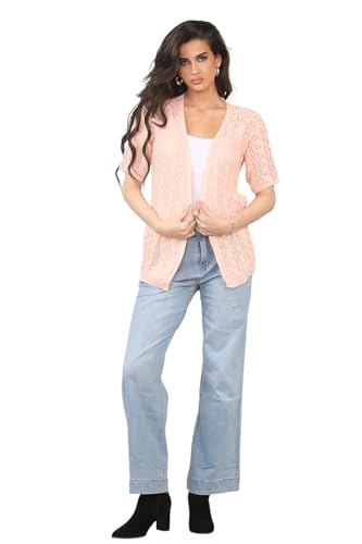 Image of Loxdonz Women's Short Sleeve Cropped Cardigan Sweaters Open Front Bolero Short Shrugs for Women