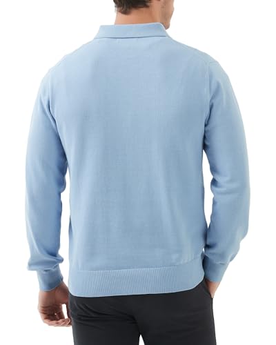 Image of Kallspin Mens 100% Cotton Polo Sweater Long Sleeve Button Down Knit Pullover Relaxed Fit Collared Casual Tops