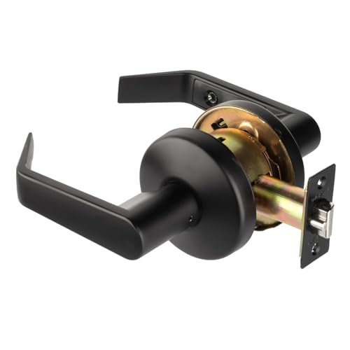 Dynasty Hardware Storeroom Door Lock Keyed Lever Lockset ADA Compliant Light Duty Locking Handle for Storage Room or Commercial Facility Flat Black Finish Model AUS-05-US19