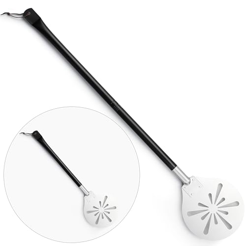 Joyfair Turning Pizza Peel, Stainless Steel Perforated Pizza Peel with Mental Long Handle, Heat Resistant Professional Oven Accessories Tool with Detachable Handle for Rotating Sliding, 9 Inch