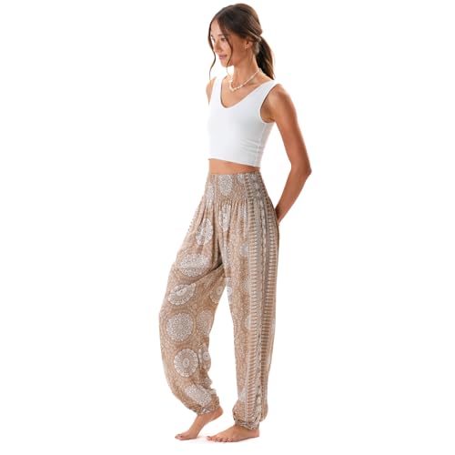 Image of Lotus and Luna Women's Harem Pants Thai Pants for Beach & Lounge High Waisted Flowy Boho Pants Genie Pants Yoga Pants