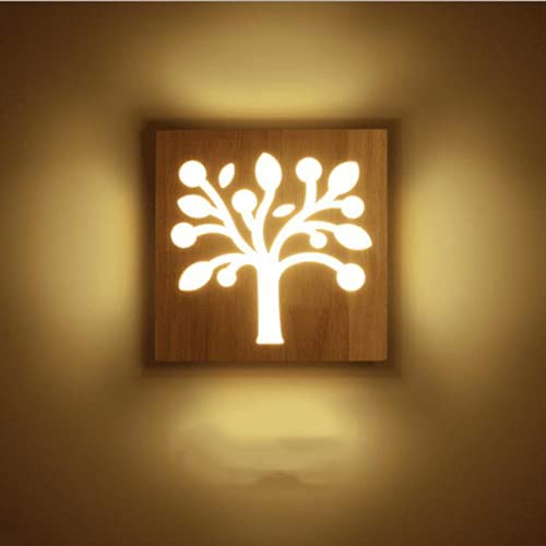 Aplique de pared LED 18W de madera maciza con diseño calado de árbol para salón