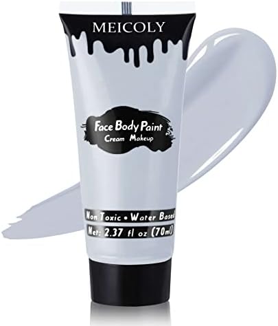 MEICOLY Light Grey Cream Face Body Paint,2.37Oz Large Tube Face Paint Zombie Makeup for Adults and Kids,Professional Face Painting for Halloween SFX Grayscale Homestuck Cosplay Makeup