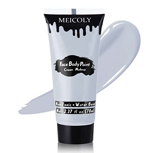 MEICOLY Light Grey Cream Face Body Paint 2.37Oz Large Tube Face Paint Zombie Makeup for Adults and Kids Professional Face Painting for Halloween SFX Grayscale Homestuck Cosplay Makeup