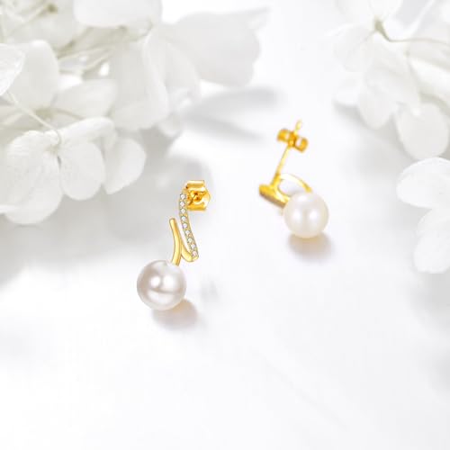 DOVRAN 14K Gold Pearl Earrings for Women Real Yellow Gold Freshwater Cultured Dangle Drop Earrings Wedding Jewelry Birthday Gifts for Wife Mom4