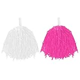 ILOVEFANCYDRESS Pompons de pom-pom girl légers avec poignées pour enfants et adultes. Couleur : rose et blanc