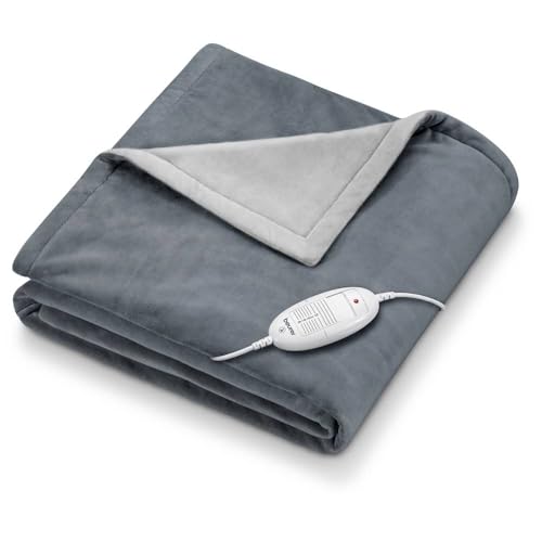 Image of Beurer HD 75 Dark Grey Electric Blanket, Cuddly Soft Heat Blanket, 6 Temperature Settings, Machine Washable, with Automatic Shut-Off and Extra Safe, Dark Grey, 180 x 130 cm