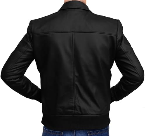 Image of 70s Style Classic Bomber Leather Jacket - Mens Vintage Real Lambskin Jacket