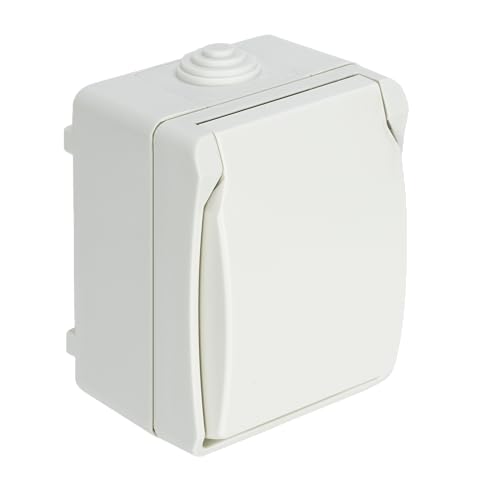 DEBFLEX - Interrupteur Va et Vient IP54 + Prise de Courant 16A - Interrupteur & Prise 2P+T Etanches pour Pose en Saillie - Idéal Garage, Cave, Atelier, Extérieur Abrité - Blanc