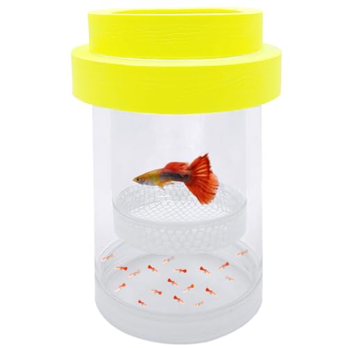 Image of Floating Fish Breeding Isolation Box for Aquarium Tank Plastic Mesh Hatchery Incubator Breeder Box for Baby Fish Betta Shrimp Clownfish Guppy (Yellow, Small)