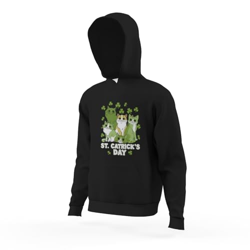 Kids Retro Funny St Patricks Catricks Day Cats Boys Girls Lightweight Kangaroo Pocket Hoodies4