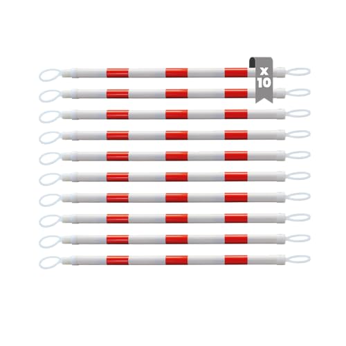 Pack 10 - Barrera Plegable para Conos de Señalización y Conos de Tráfico. Crea Barrera Parking con Barra de Conexión Reflectante y Retráctil de hasta 2,20m para Señalización, Obra, Tráfico etc.