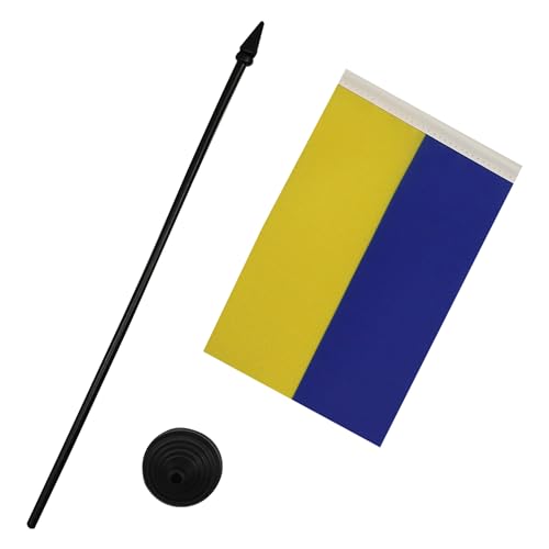 Image of Ukraine Table Flag 4'' x 6'' - Ukrainian Desk Flag 15 x 10 cm - Black plastic stick and base - AZ FLAG