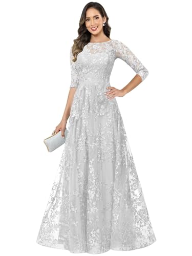 BOLENSYE Long Formal Mother of The Bride Dresses with Sleeves Modest White Evening Gown for Women Size14