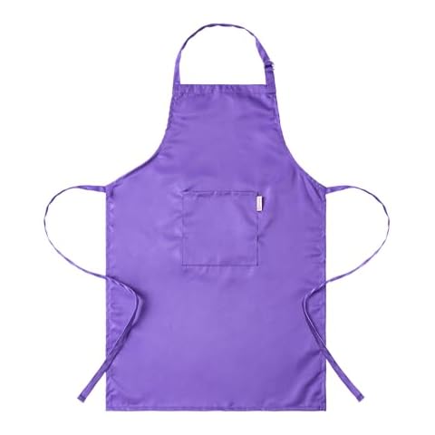 Zihuatailor Kids Apron for Baking, Children's Chef Apron with Pockets for Boys and Girls Aged 5-12, Purple Cover